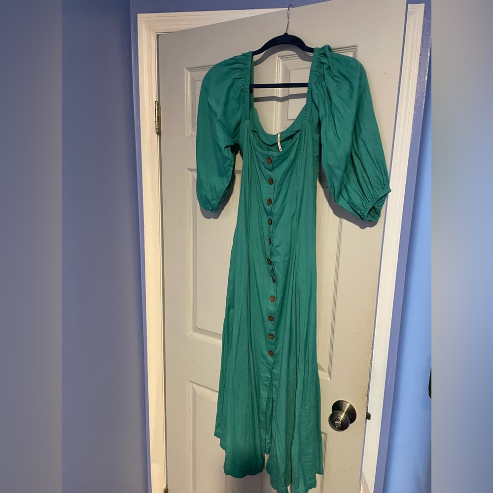 Free People Teal Blue Maxi Button Dress